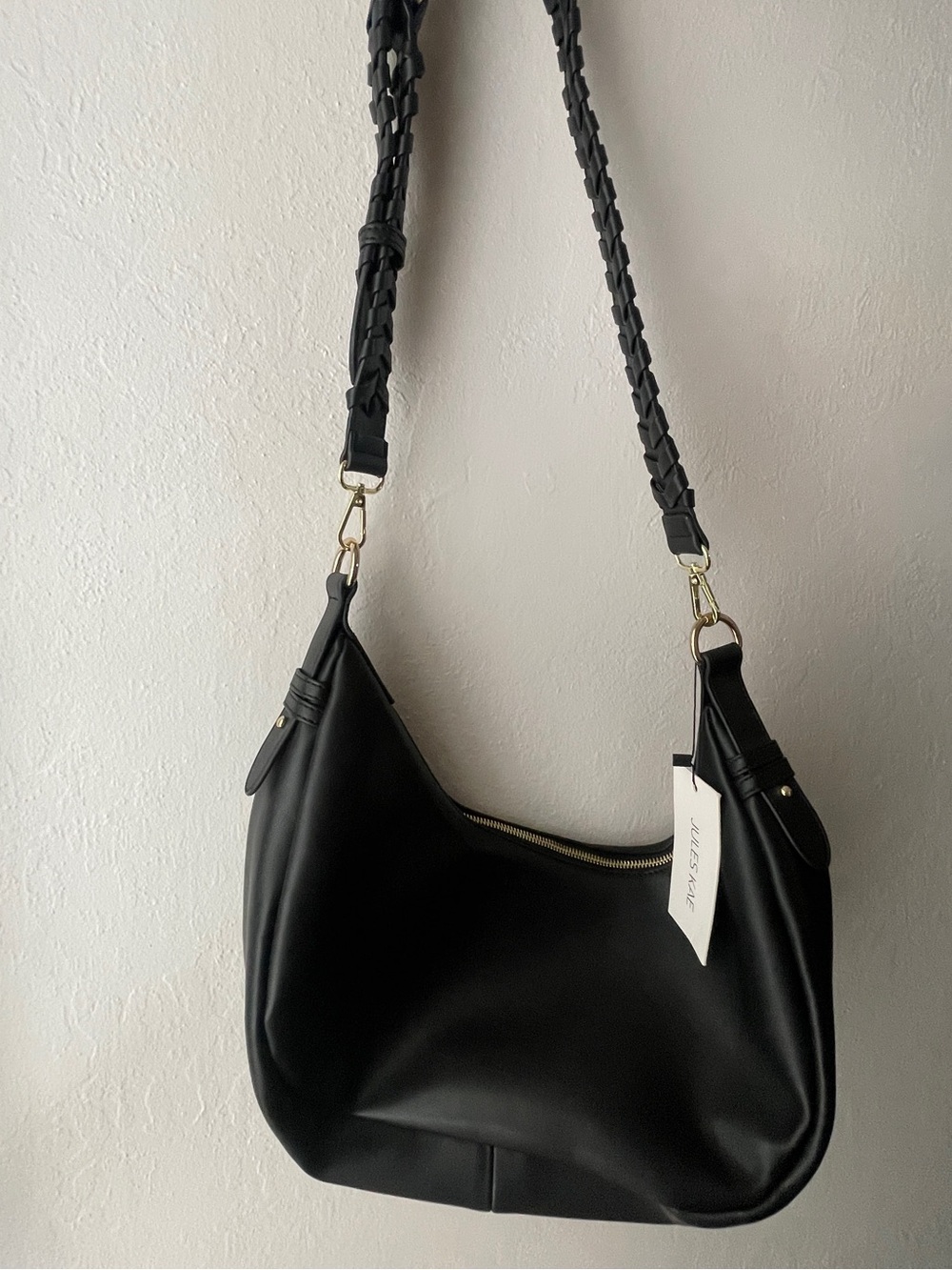 Zola Bag Elegant Black Braided-Strap Shoulder Bag by Jules Kae